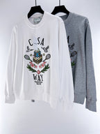 Grey Cotton Crest Graphic Crewneck - Men's