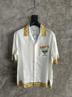 Yellow Trim Crest Silk Shirt - Men's