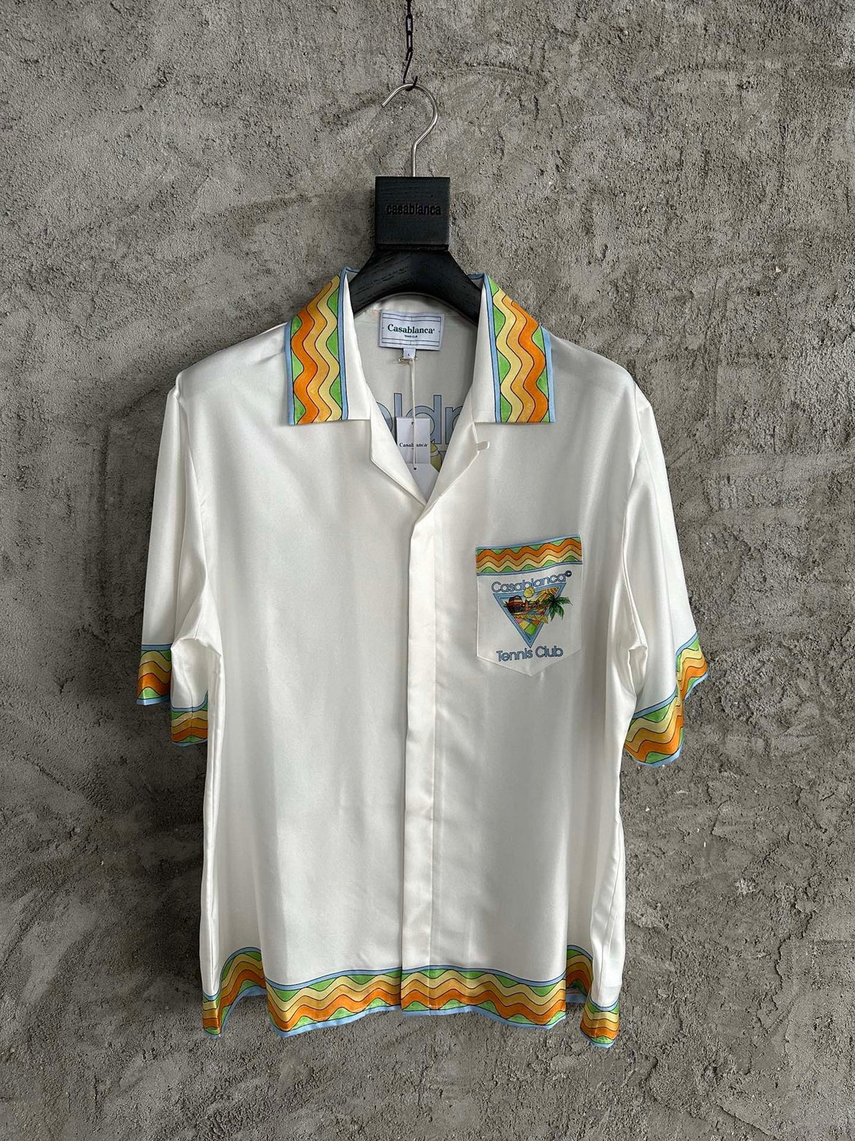 Yellow Trim Crest Silk Shirt - Men's