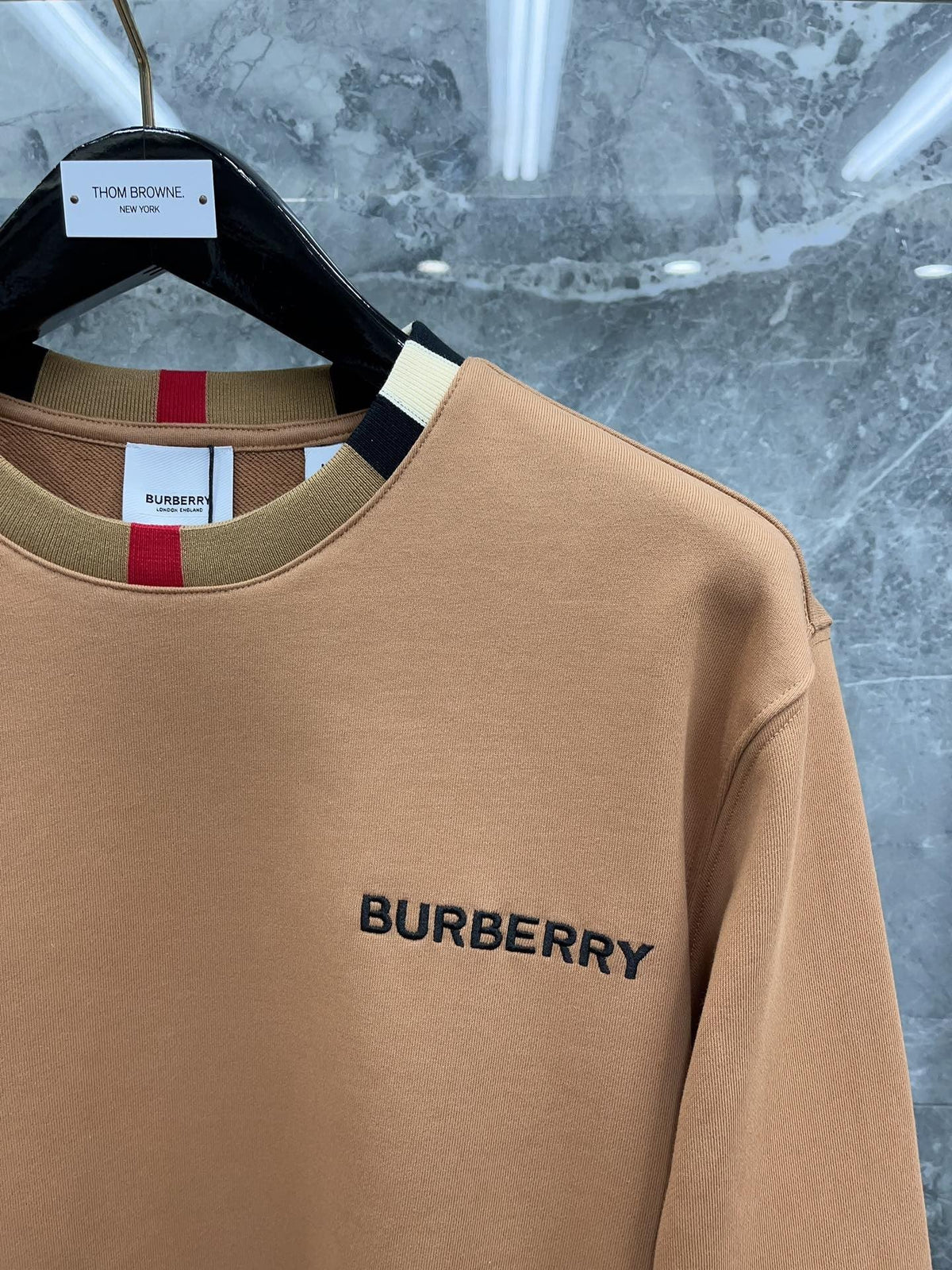 White Cotton Contrast Collar Crewneck - Men's