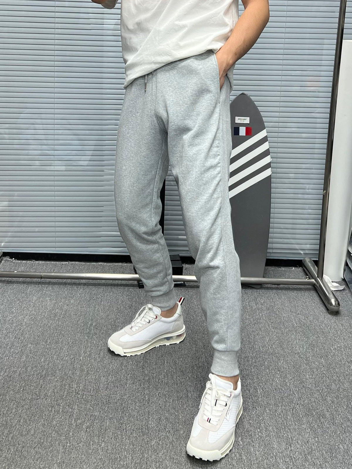 Navy Cotton Bar Stripe Joggers - Men's