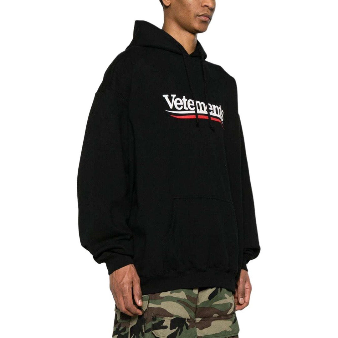 Black Cotton Logo Pullover - Men's