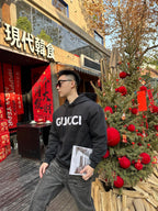 Black Cotton Bold Text Pullover - Men's