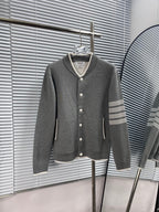 Navy Wool Four-Bar Cardigan - Men's