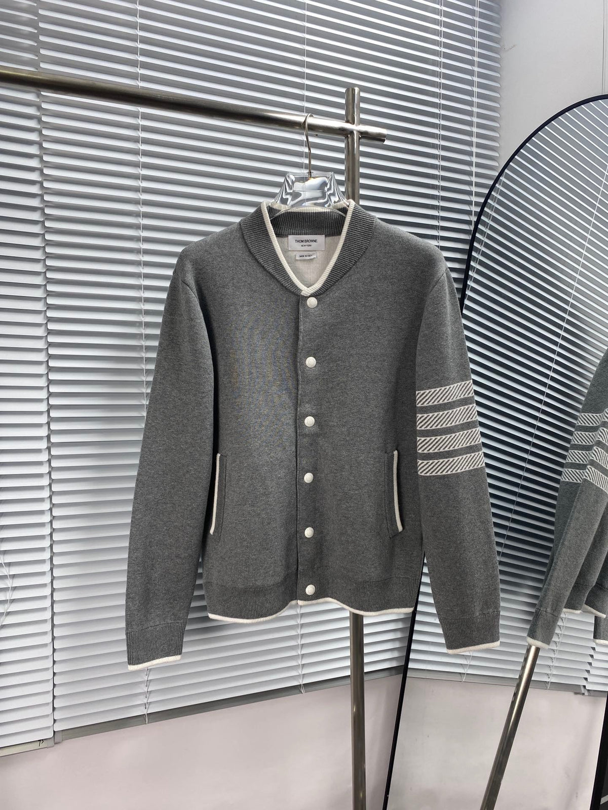 Navy Wool Four-Bar Cardigan - Men's