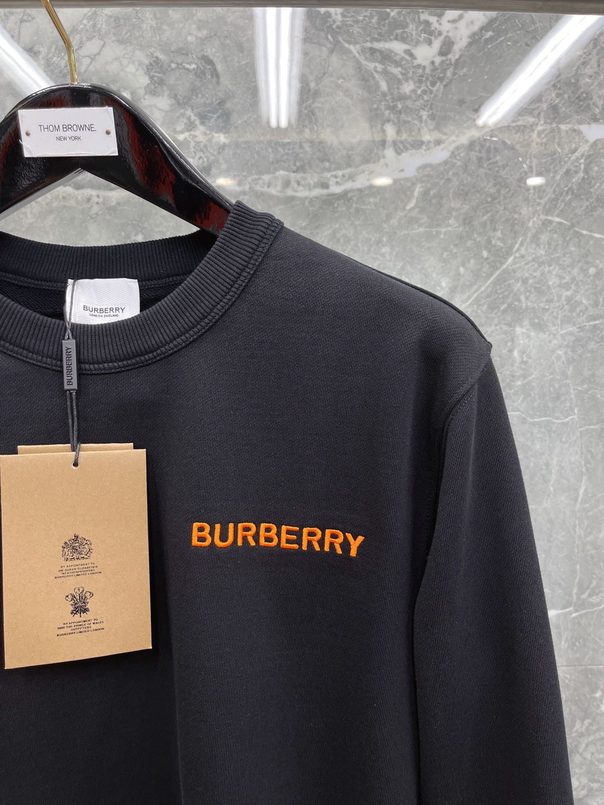 Black Cotton Tonal Crewneck - Men's