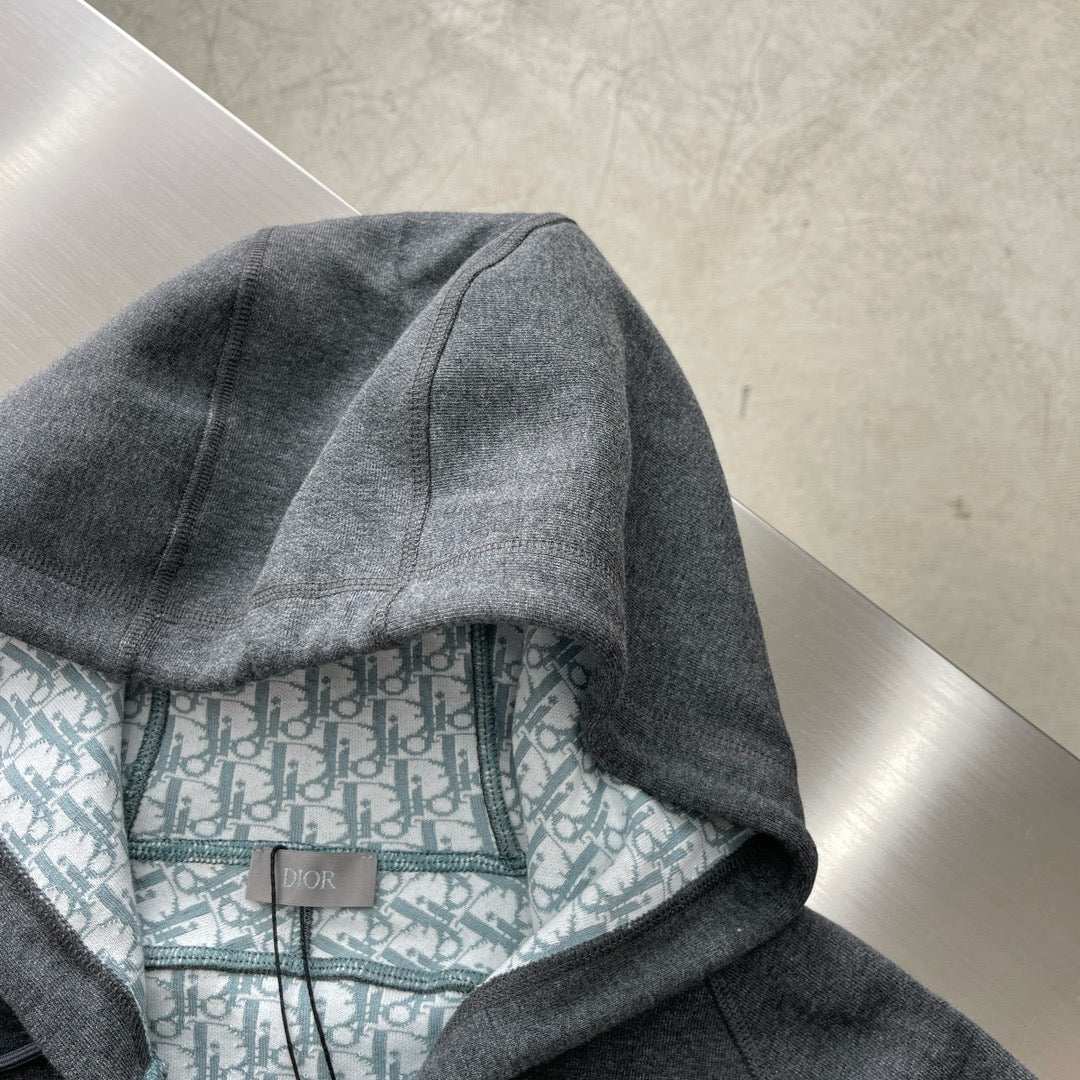 Grey Cotton Check Lined Zip-Through - Men's