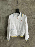 White Knit Striped Trim Blouson - Men's
