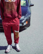 Green Cotton Web Graphic Joggers - Men's