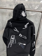 Black Cotton Print Zip-Through - Men's