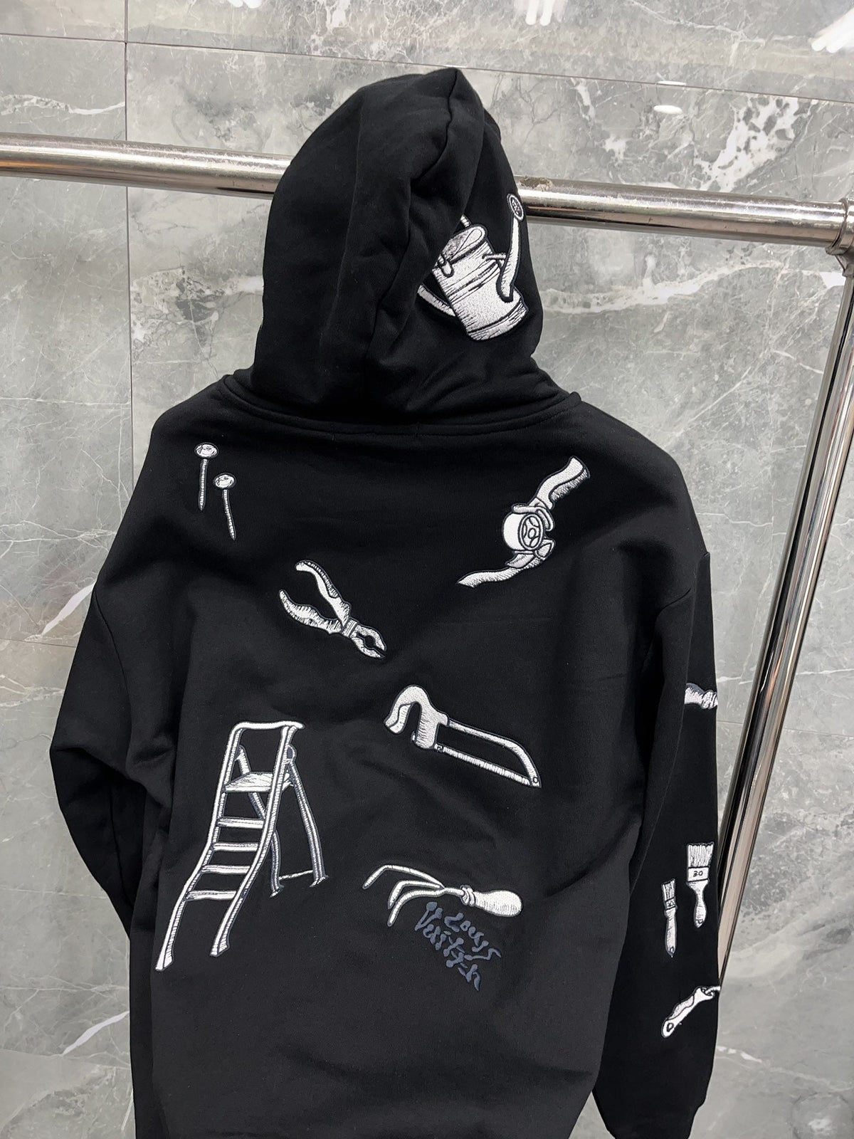 Black Cotton Print Zip-Through - Men's