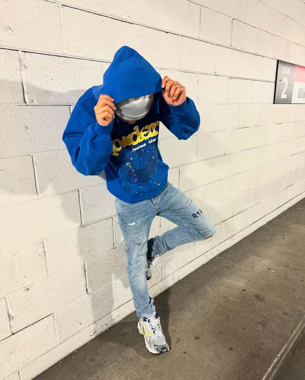 Blue Cotton Graphic Pullover - Men's