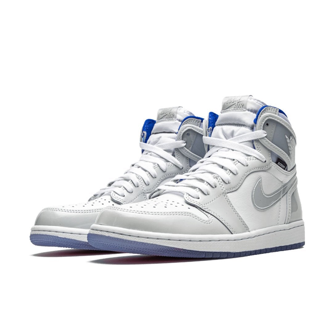 Racer Blue – the rest of the upper is constructed from white leather with glossy patent leather – LUX VERSE Luxury Designer Fashion Outlet