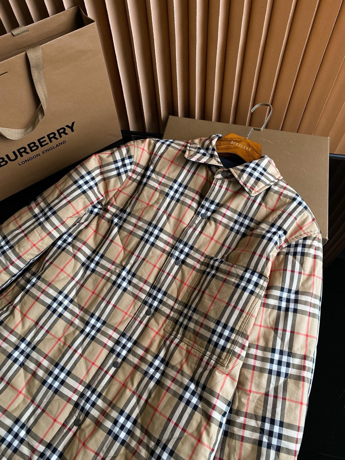 Check Overshirt Beige Shirt - Men's