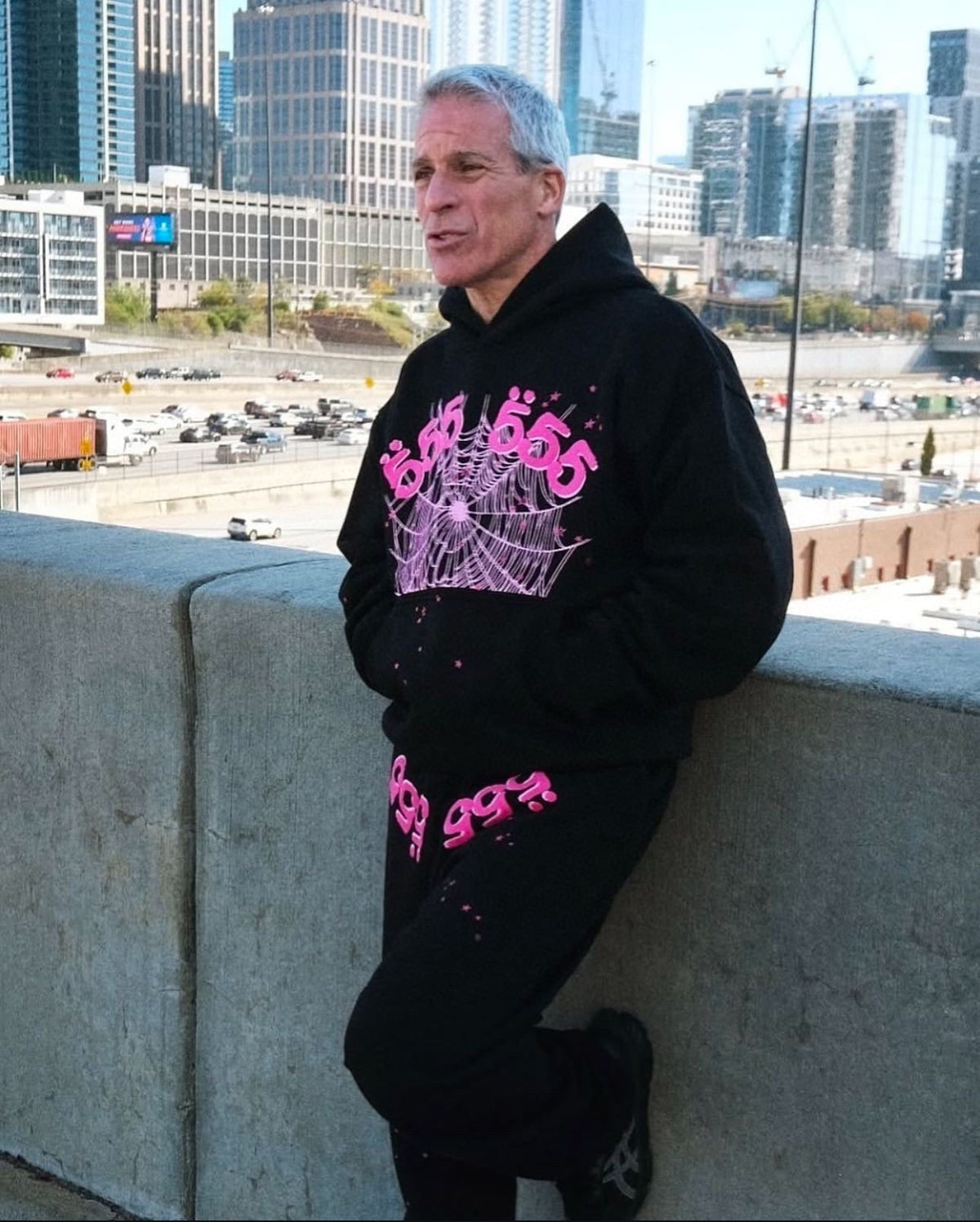 Black Cotton Print Joggers - Men's