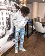 Grey Cotton Star Print Pullover - Men's