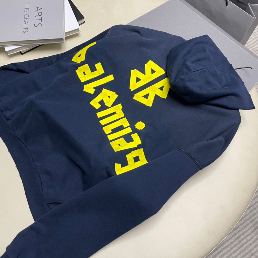 Navy Cotton Text Logo Pullover - Men's