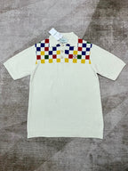 Checkerboard Yoke Knit Polo Shirt - Men's