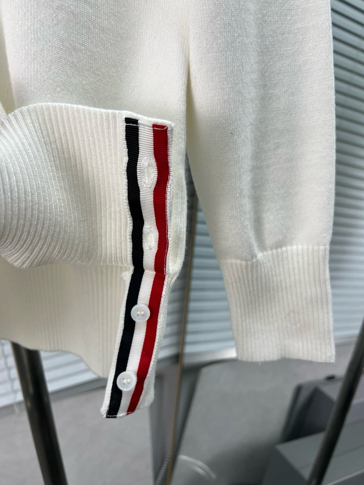 4-Bar Crewneck Cream Sweater - Men's