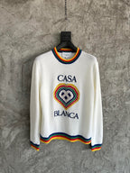Cream Wool Contrast Trim Crewneck - Men's