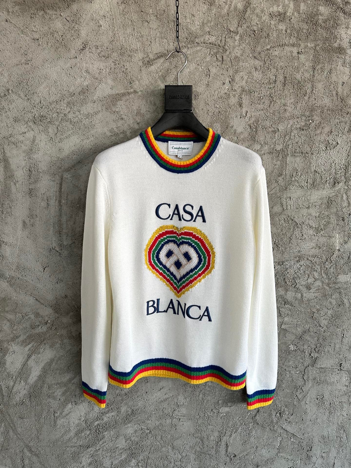 Cream Wool Contrast Trim Crewneck - Men's