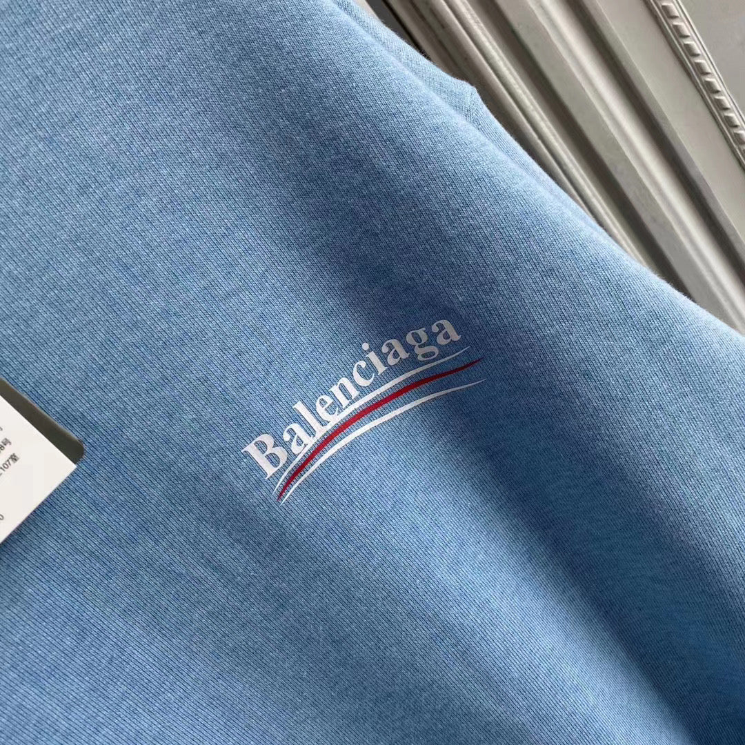 Blue Cotton Chest Logo Pullover - Men's