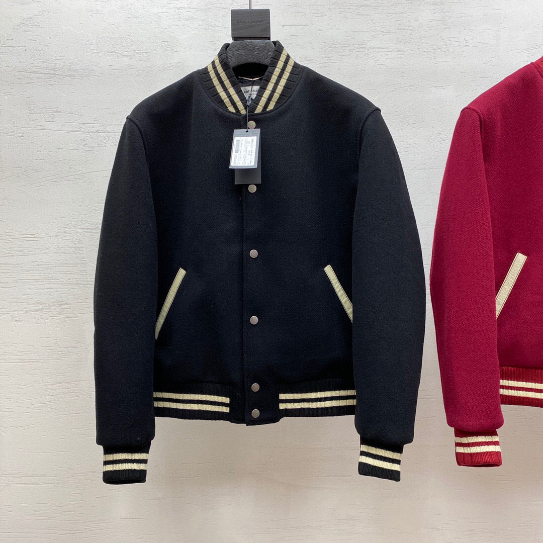 Navy Wool Contrast Trim Varsity - Men's