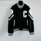 Black Wool Contrast Sleeve Varsity - Men's