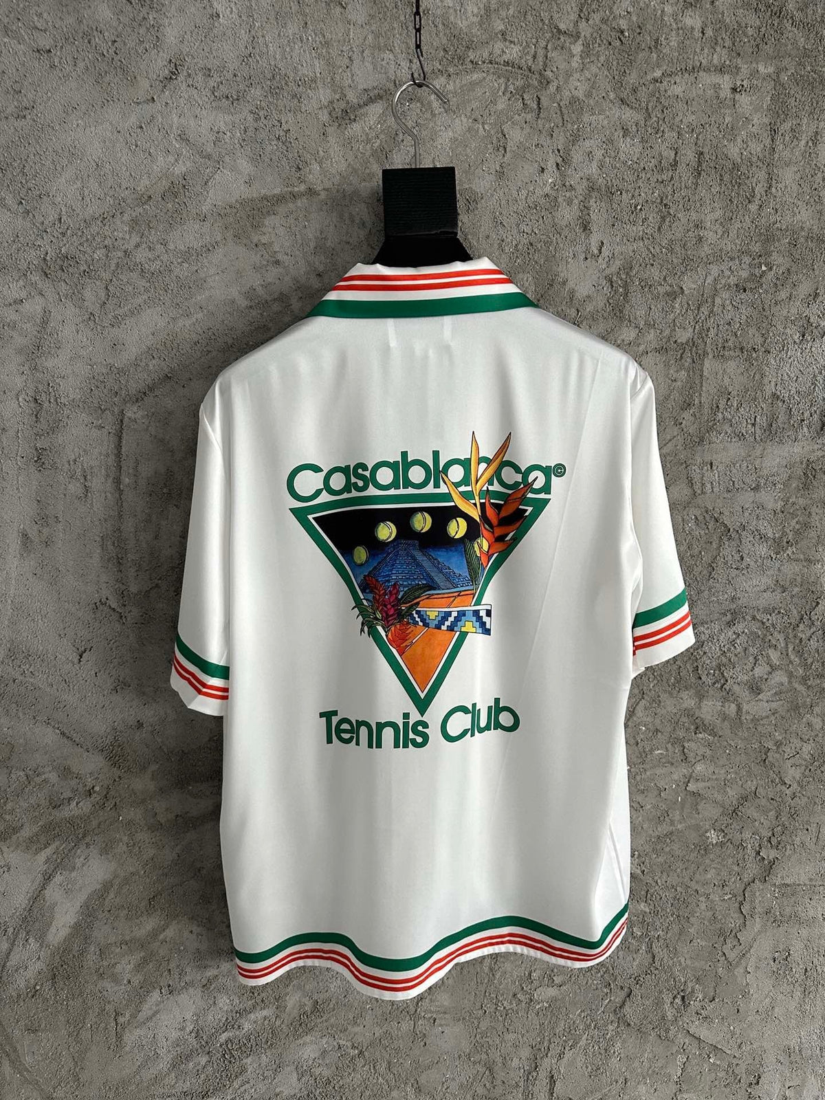 Green and Red Trim Silk Shirt - Men's