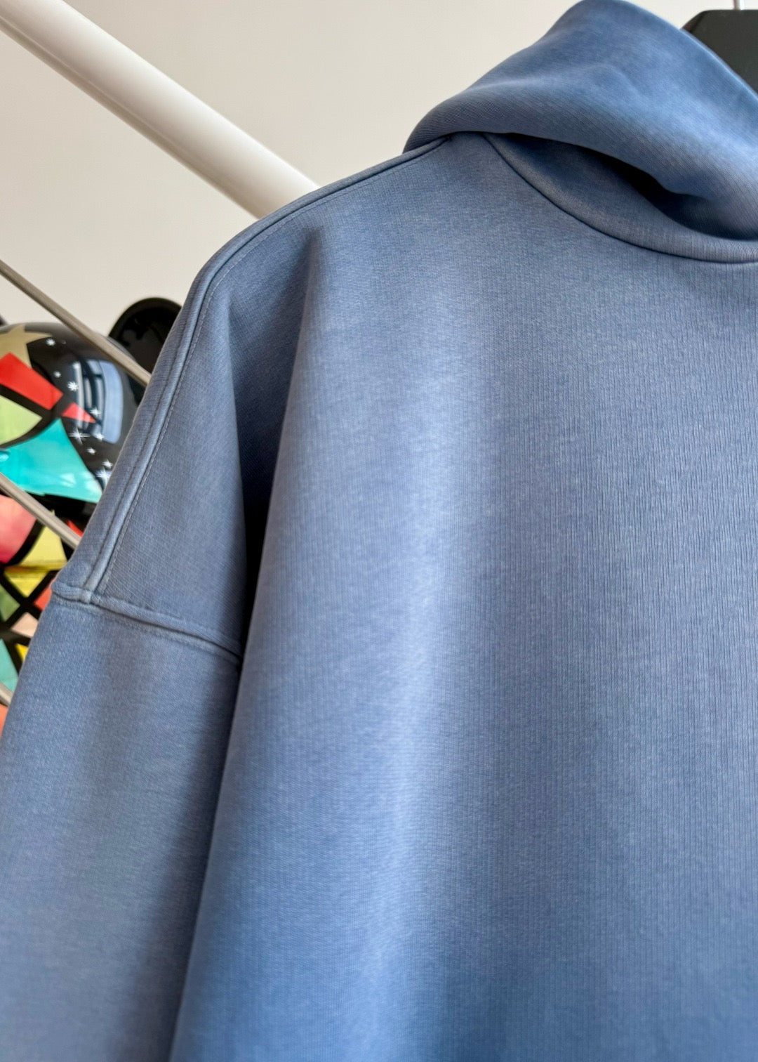 Blue Cotton Washed Logo Pullover - Men's