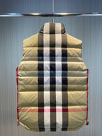 Beige Nylon Check Gilet - Men's