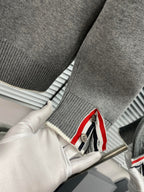 Grey Wool Bar Stripe Cardigan - Men's