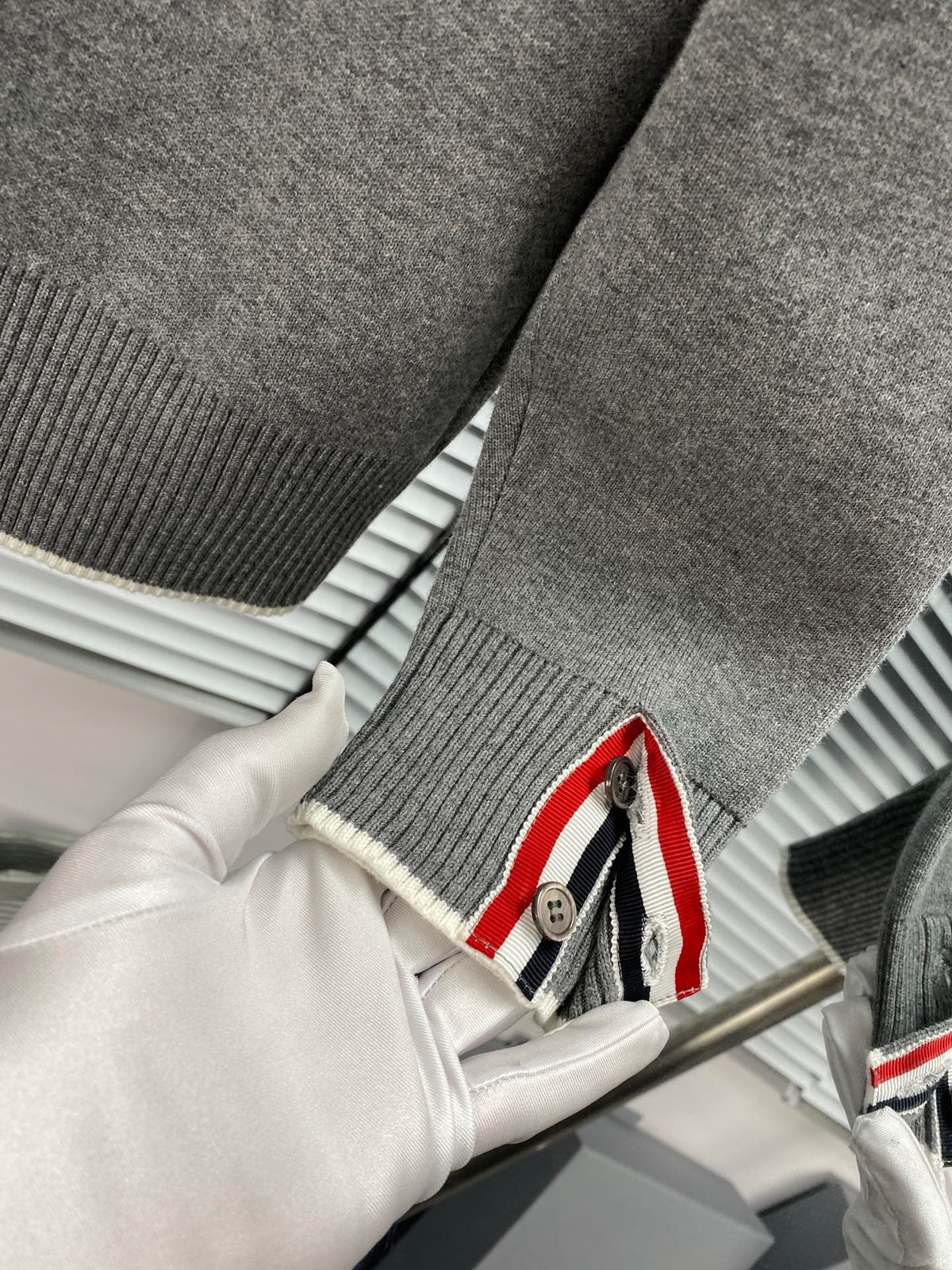Grey Wool Bar Stripe Cardigan - Men's