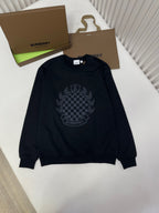 Black Cotton Tonal Print Crewneck - Men's