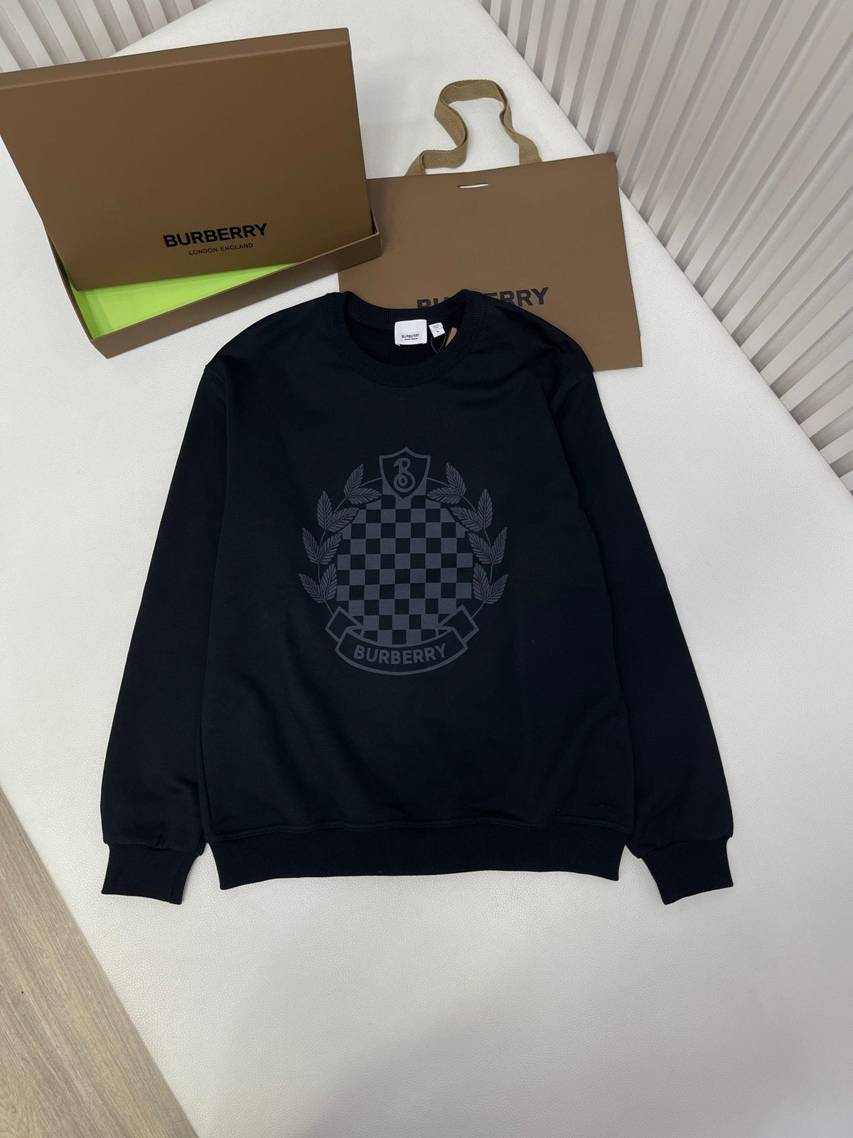 Black Cotton Tonal Print Crewneck - Men's
