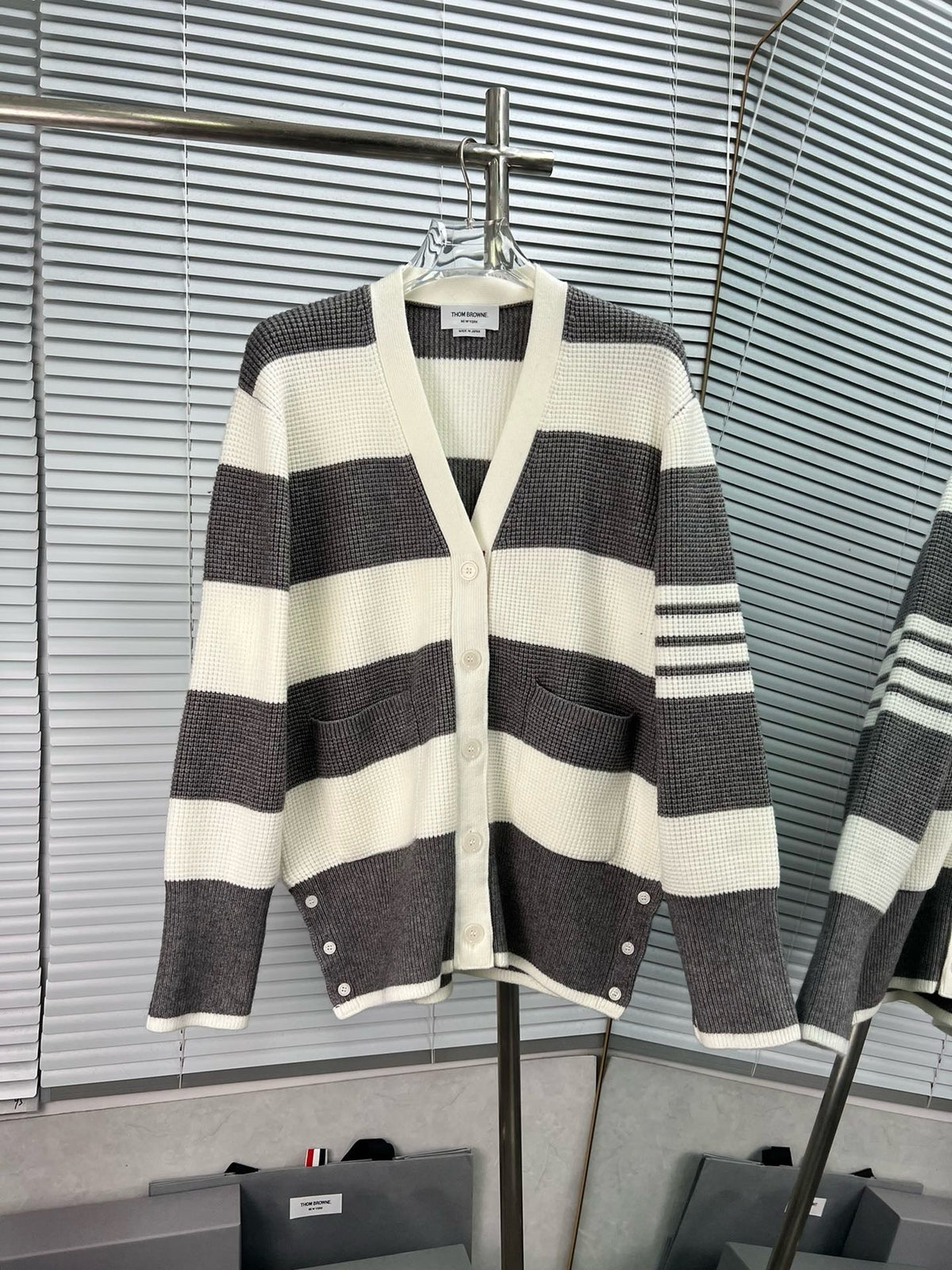 Cream Wool Striped Cardigan - Men's