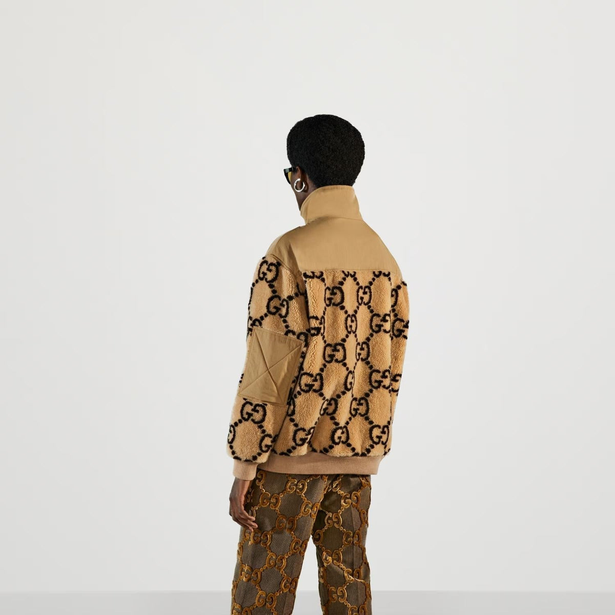 Gg Jacquard Half-zip Jacket – this light matte nylon jacket has a GG jacquard bottom portion and green and red Web – LUX VERSE Luxury Designer Fashion Outlet