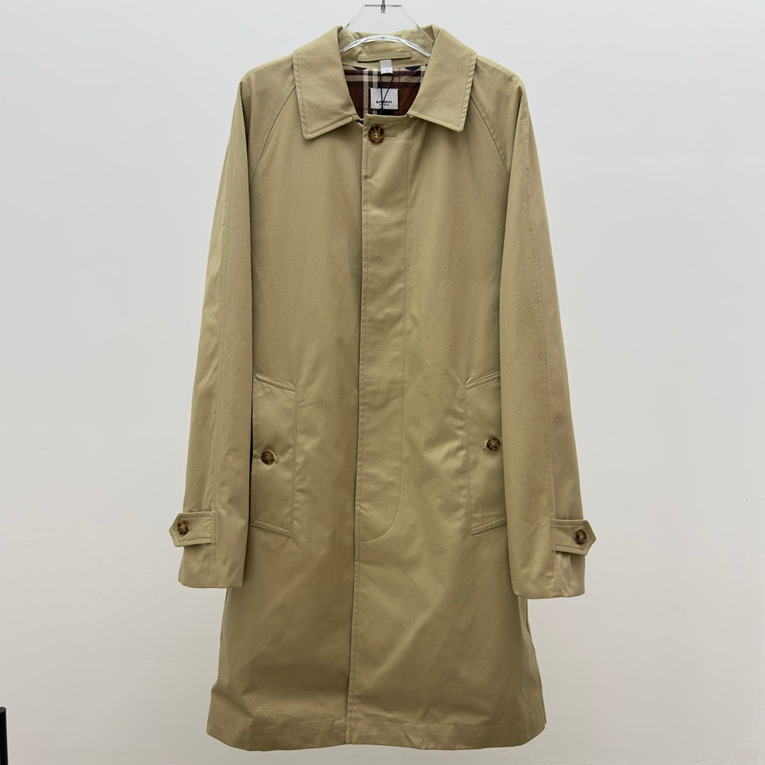 Khaki Cotton Single-Breasted Car Coat - Men's