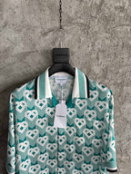 Teal Floral Print Silk Shirt - Men's