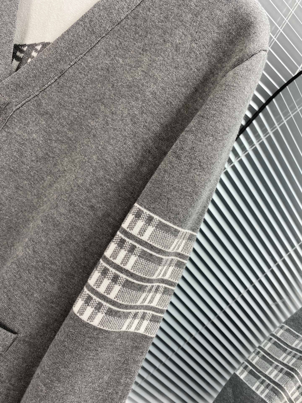 Grey Wool Bar Stripe Cardigan - Men's