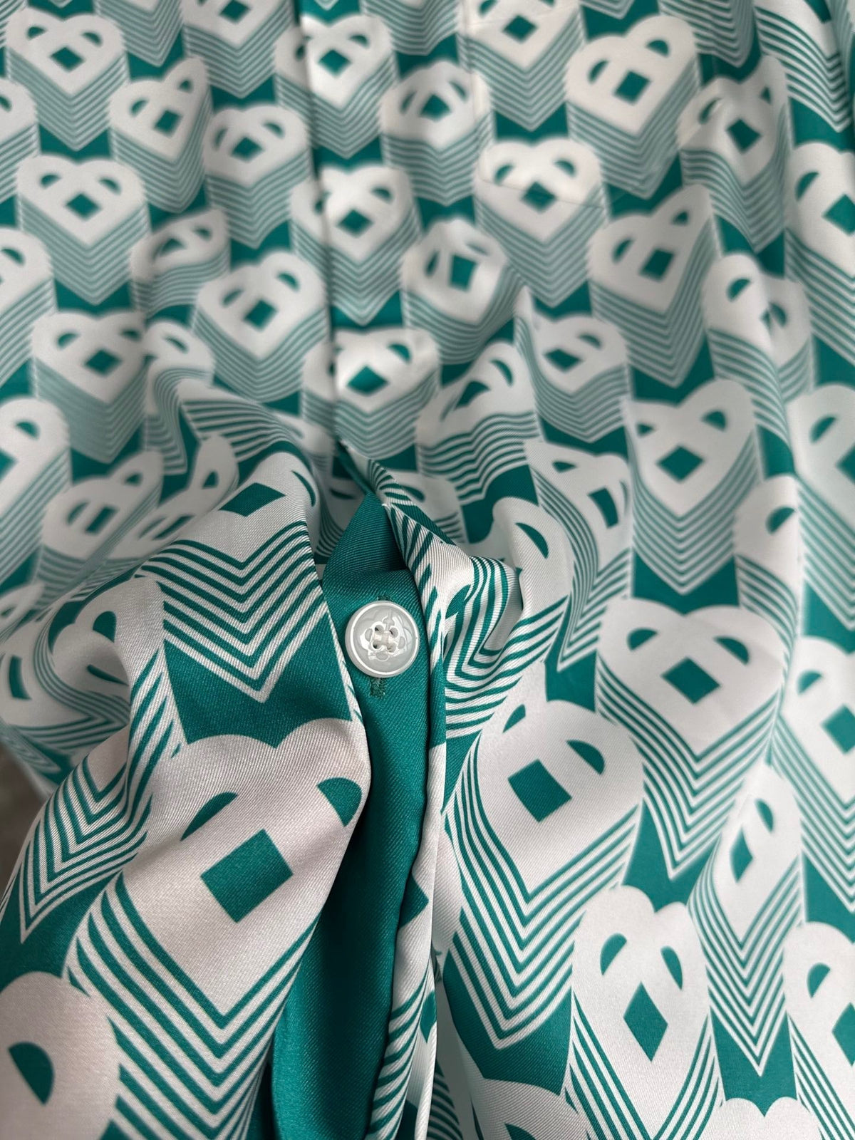 Teal Floral Print Silk Shirt - Men's