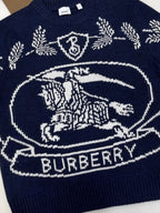 Navy Wool Crest Intarsia Crewneck - Men's