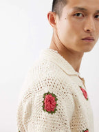 Red Square Crochet Knit Shirt - Men's