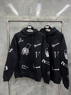 Black Cotton Print Zip-Through - Men's