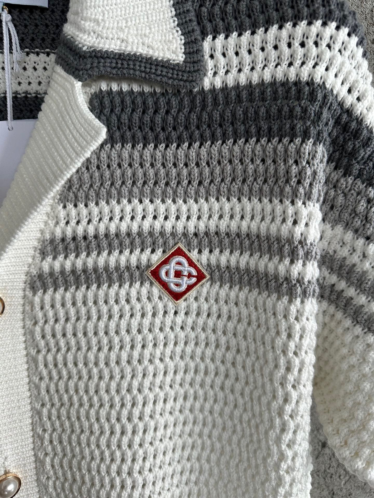 Cream Knit Striped Short-Sleeve - Men's