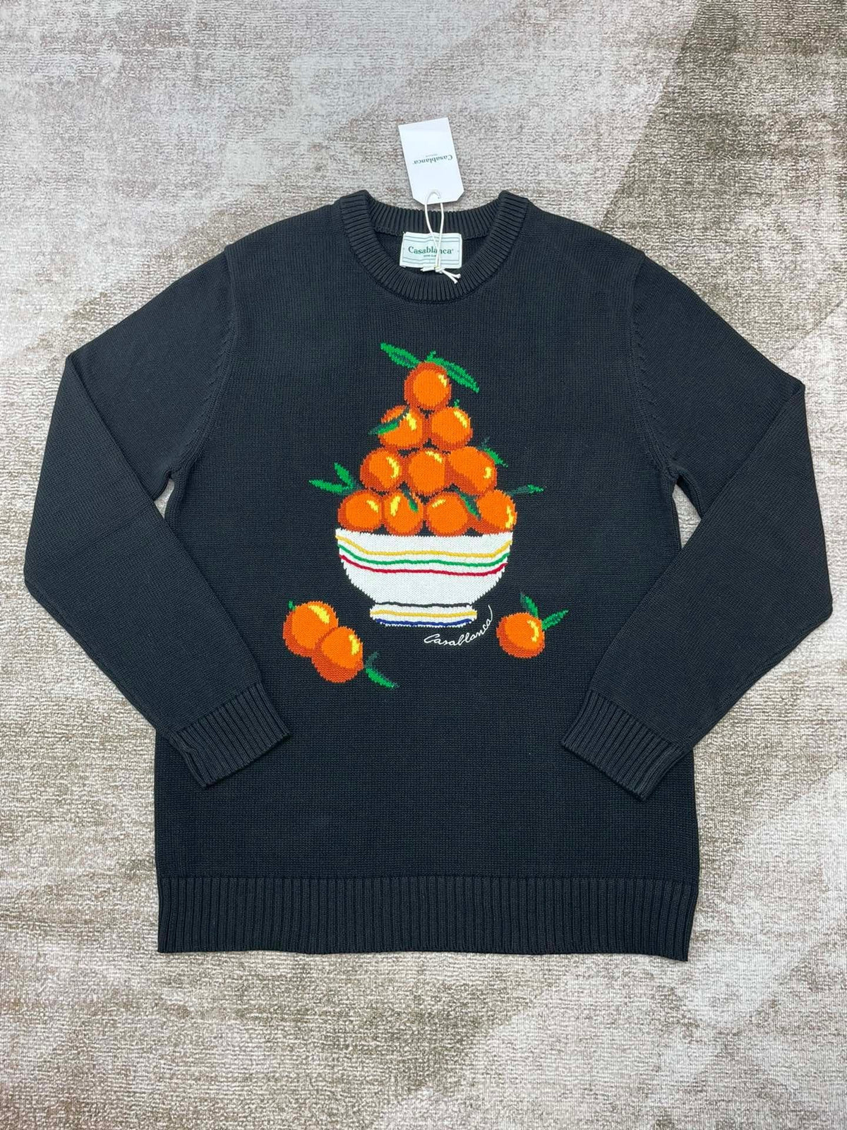 Navy Wool Intarsia Crewneck - Men's