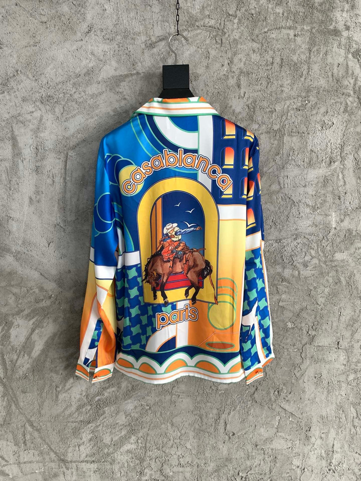 Blue Geometric Print Silk Shirt - Men's