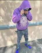 Purple Cotton Web Print Pullover - Men's