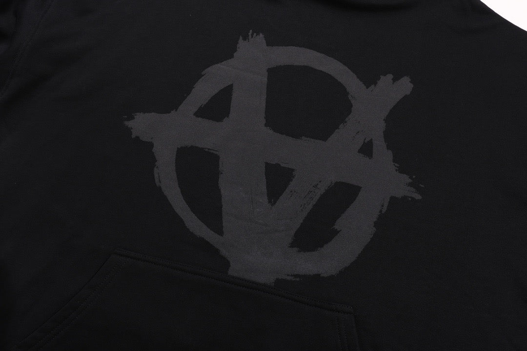 Black Cotton Tonal Graphic Pullover - Men's