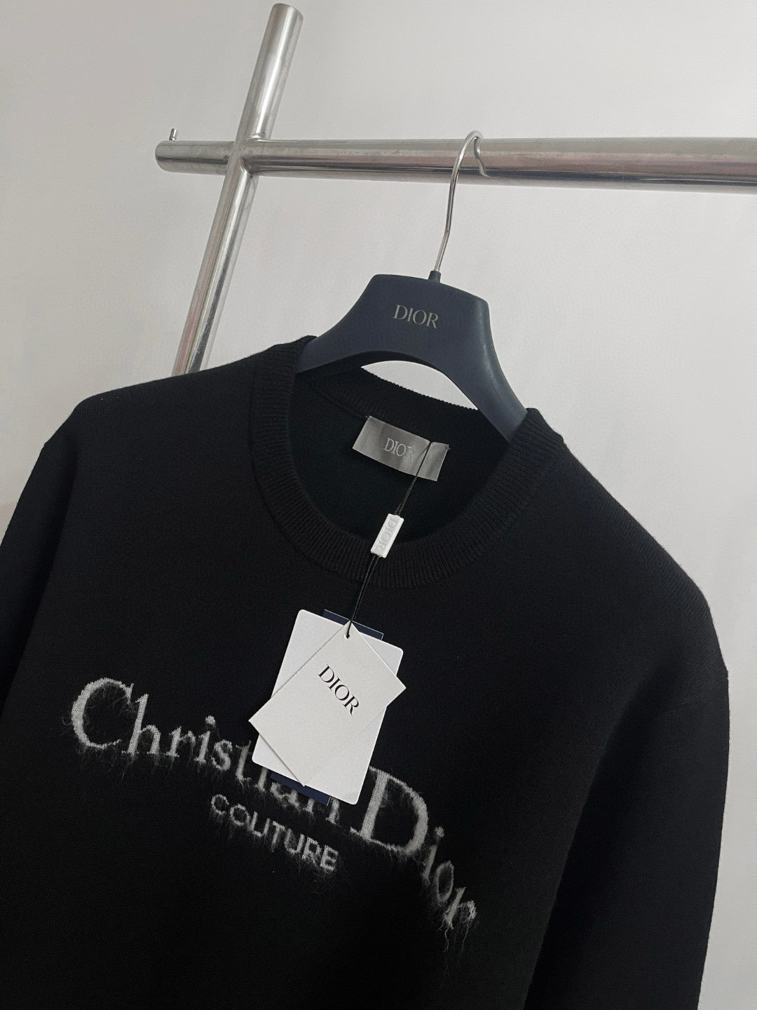Black Wool Text Logo Crewneck - Men's